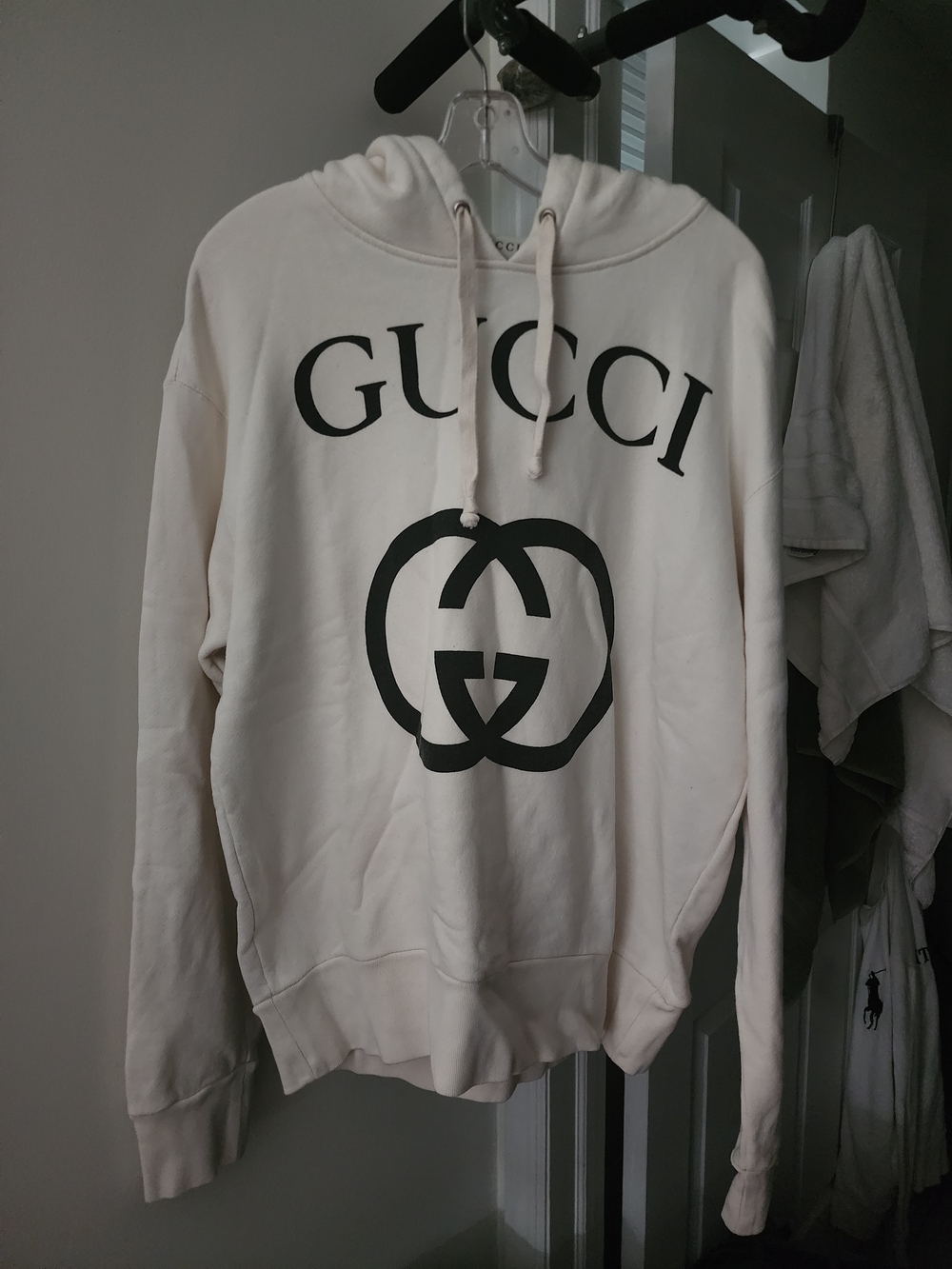 Authentic Gucci Cream Hoodie with Black Logo